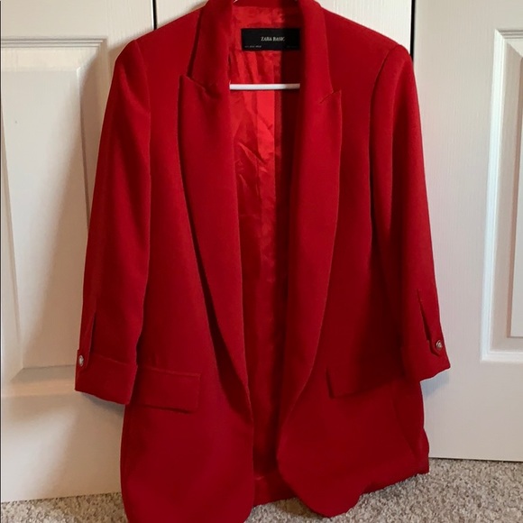 zara basic red blazer
